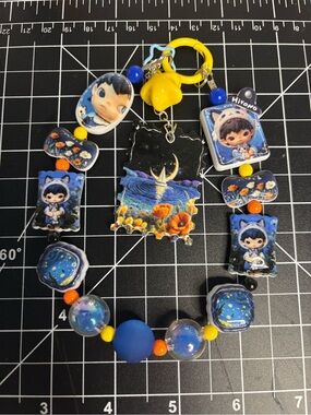 Yellow Star Keyring and Blue Beaded Kids Toy Charm
